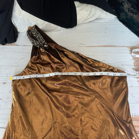 Lauren Ralph Lauren Metallic Chiffon One Shoulder Gown Party Size US 10 - Picture 12 of 14